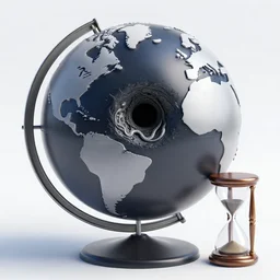 a black hole, inside a globe, mirrors, hour glass, ouroboros