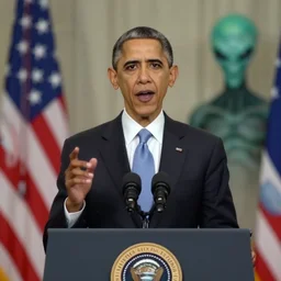 distorted footage of Barack Obama giving a speech introducing our new Alien overlords