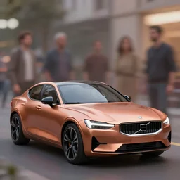surrealism car similar to polestar, painted in copper. len blur background bokeh. art by ismail inceoglu, filip hodas, and pixar.