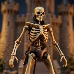 closeup skeletor action figure in a castle, rim lighting, octane, Natasha Tan, Maciej Kuciara, Edgar Rice Burroughs,