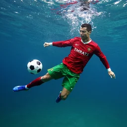 cristiano ronaldo playing football underwater by greg rutkowski