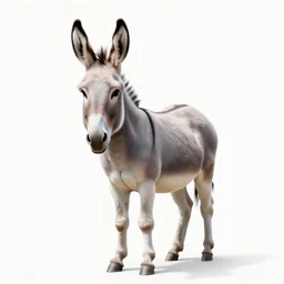 albino donkey, photorealistic wildlife photography, full body, isolated on a pure white background, centered, entire subject in frame, sharp focus, soft studio lighting