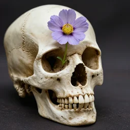 a flower growing out of a skull