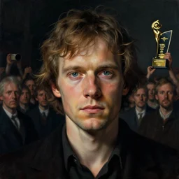 portrait of herman brood, face to camera, crowd in background, contest winner award winning, 4 k intricate detailed golden ratio!! by greg rutkowski and gaston bussiere dark gloomy atmosphere artstation hd artstation landscape
