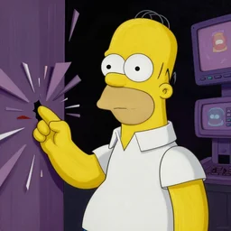 Painting of Homer Simpson breaking the simulation, digital art, highly detailed
