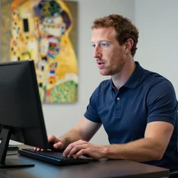 mad mark zuckerberg looking at his computer, hyper detailed, digital art, trending in artstation, cinematic lighting, studio quality, smooth render, unreal engine 5 rendered, octane rendered, art style by klimt and nixeu and ian sprigger and wlop and krenz cushart.