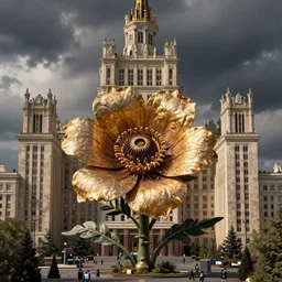colossal Beelzebub flower in the middle of post soviet constructivist cityscape, Stalinist architecture, brutalist architecture, ultradetailed, Intricate by James Jean and MC Esher and H.R. Giger