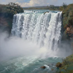 waterfall cascading onto clouds, extremely detailed oil painting, digital art, landscape painting, trending on artstation, masterpiece
