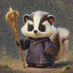 cute little anthropomorphic skunk, wielding a magic staff, tiny, small, short, wizard robe, cute and adorable, pretty, beautiful, dnd character art portrait, matte fantasy painting, deviantart artstation, by jason felix by steve argyle by tyler jacobson by peter mohrbacher, cinema, highly detailed, mega detailed, photo realistic,