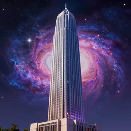 the one and only majestic upright rectangular tower, highly detailed cosmic background, a dash of magic, detached from background, vibrant color palette, trending on artstation, digital art