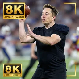 elon musk playing football, photography, realistic, 8 k, award winning photography