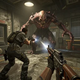 a new call of duty modern warfare ( 2 0 1 9 ) realistic graphic firstperson game screenshot of a hp lovecraft monster boss fight in interior in metro exodus game, realistic, ultra setting, highly detailed, fps game, game of the year, raytracing on, rtx 3 0 9 0 ti, gta v, death stranding game