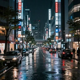 tokyo city street at night in the rain, ultra detailed, photo realistic, trending on artstation, octane render, unreal engine 5