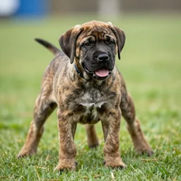 brindle bullmastiff puppy in  boxing match