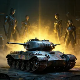 tank, atompunk, moody, luminescent, rule of thirds, golden ratio, ambient lighting, syd mead, greg rutkowski, wlop, artgerm, artstation, highly detailed masterpiece