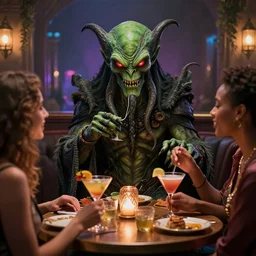 cthulhu having a cocktail party with friends, hyperrealistic, 8 k