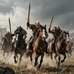 asiatic orcs scythian hun raiders horses and wargs in furs curved swords wild hunt