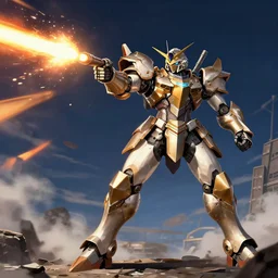 armored knight mech shooting missle salvo, by issei hyouju