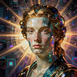 ( ( god of ai art ) ), neuromancy, rene lalique, highly detailded,, by william - adolphe bouguerea, ( ( mutually assured digital destruction ) ) by gustav klimpt, cpu gpu wafer, glitch art