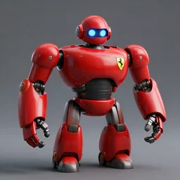 a red robot with big tires on it's shoulders, Ferrari logo on it's chest, rounded head with black pointy visor | trending on artstation | unreal engine | hd | 3D model