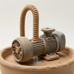 a type of vertical elice that moves a centrifugal pump to fill a container with air to be able to make a computer made of tubes, there is no screen it is all made out of dirt clay, realistic
