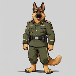 expressive stylized master furry artist digital line art painting full body portrait character study of the anthro male anthropomorphic german shepard fursona animal person wearing clothes military general uniform
