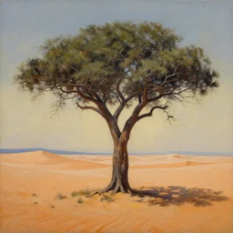 a painting of a tree in the desert, an airbrush painting by breyten breytenbach, cgsociety!, neo - primitivism, dystopian art,! apocalypse landscape!!