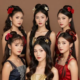 traditional female hairstyles, various colors, latino fashion models