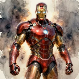 Prehistoric iron man armor design, concept art, watercolor