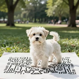a cute dog in a park, keith haring, screen printing, line drawing