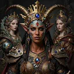realistic vibrant clear waist up portrait of a powerful dark skin female barbarian by marc simonetti mike mignola jeff easley peter elson rene magritte, embellishments by maria sibylla merian, dungeons and dragons, symmetry face, baroque, gothic, surreal, highly detailed, intricate complexity, epic composition