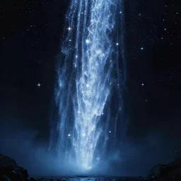 Astral waterfall falling from space, stars, dark, glittering, glowing, 4K, Octane Render, digital art, trending on ArtStation