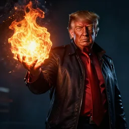 a portrait of dark trump casting fire - ball and shoot it, cyberpunk concept art, trending on artstation, highly detailed, intricate, sharp focus, digital art, 8 k