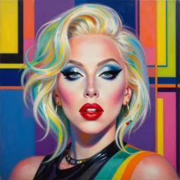 colorful vaporwave lady gaga art deco portrait, an ultrafine detailed painting by rafal olbinski, thomas cole, behance contest winner, pop surrealism, detailed painting, very detailed, minimalist, skeuomorphic, airbrush art