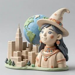 landscape city ceramic portrait happy earth witch cyberpunk inca in tribal regalia, an idea seep's into infinity highly detailed in volumetric latent space, golden turquoise, cinematic light, sharp focus, divine realm of gods, octane render,