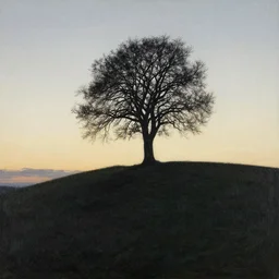 lone tree on hill by cy Twombly and BASTIEN LECOUFFE DEHARME, evening light