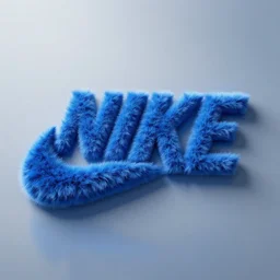 nike logo made of very fluffy blue faux fur placed on reflective surface, nike logo, professional advertising, overhead lighting, heavy detail, realistic by nate vanhook, mark miner
