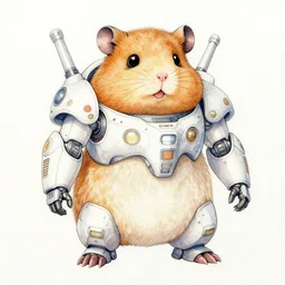 a beautiful watercolor painting giant anthropomorphic hamster shaped mecha, moebius, detailed line art, gradient complementing colors