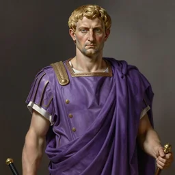 gaius julius caesar wearing a tyrian purple roman toga praetexta, art by greg rutkowski, highly detailed, digital painting, sharp focus, illustration