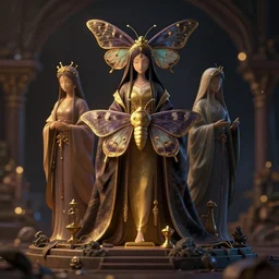 shrine for moth gods. award - winning 3 d anime by an indie studio, heavily stylized, rimlighting, depth of field, limited palette, impressionism, chiaroscuro, bokeh.