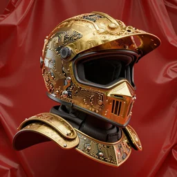 portrait of a knight in a ornate motorcycle dirt helmet goldcircuitboard, background red plastic bag, rich deep colors, rendered in blender, smooth shadows, ultra detail, high resolution, unreal 6, 8 k, james ginn, petra courtright, jenny saville, zdzisaw beksinsk, takato yamamoto. masterpiece, ultra detail,