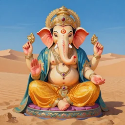 Ganesha in the desert, painting by Hsiang-Ron Cheng,