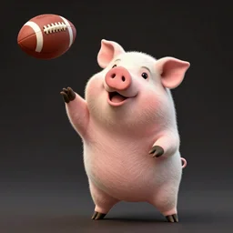 lisa frank dashing pig wearing a simple gold throwing a football in the style of Andy J Pizza
