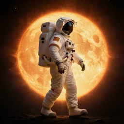 astronaut walking on the sun and getting sunburned