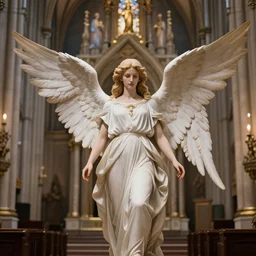 centered portrait photo of an angel in an elaborate cathedral, sharp focus, DOF, unreal engine, 8k, ultra detailed, photorealistic + sigma 105mm f2.8 macro