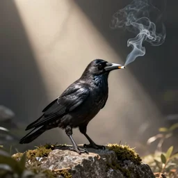a crow smoking a cigarette
