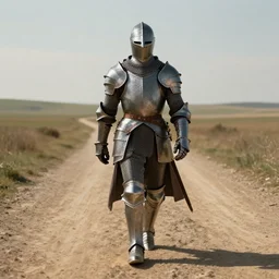hyper realistic knight walking on a long dirt road, wide angle, illustrated by greg rutkowski, beautiful volumetric lighting, intricate, ultra detailed, photorealistic, trending on artstation, octane render, 8 k