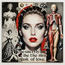 she had never imagined that curiosity was one of the many masks of love. ralph steadman art, fashion photography, pop art, extremely detailed, artforum, juxtapoz art, metal magazine, nouveau realisme decollage, surreal object photography, haute couture, lowbrow pop surrealism, anatomical art aesthetic, hermeticism, alchemy, trismegistus