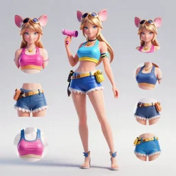 Character sheet of pool party ahri (League of Legends). 3d octane render trending on artstation