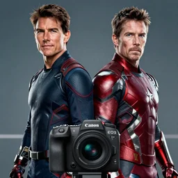Film still of Tom cruise as!! Tony stark!! , avengers, Canon EOS R3, f/1.4, ISO 200, 1/160s, 8K, RAW, unedited, symmetrical balance, in-frame